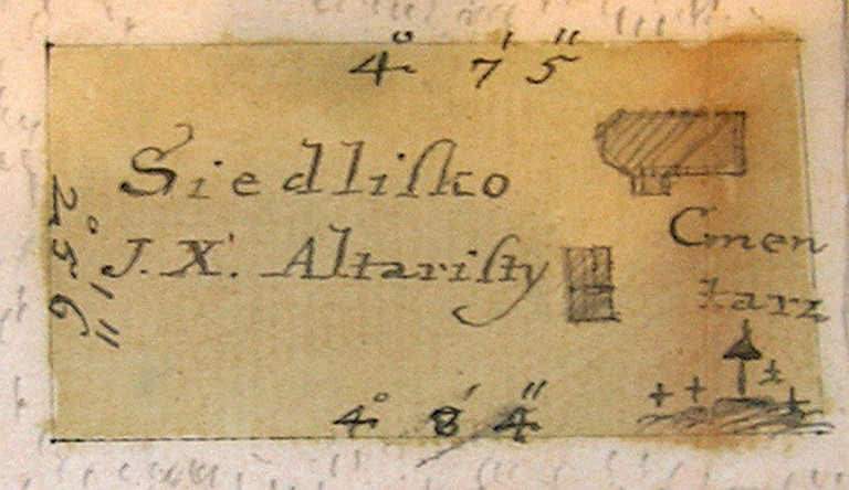 4 pav. Karklėnų bažnyčios altaristos žemių brėžinys. Fragmentas. 1766 m. LVIA. F. 1671. Ap. 4. B. 351. L. 3
