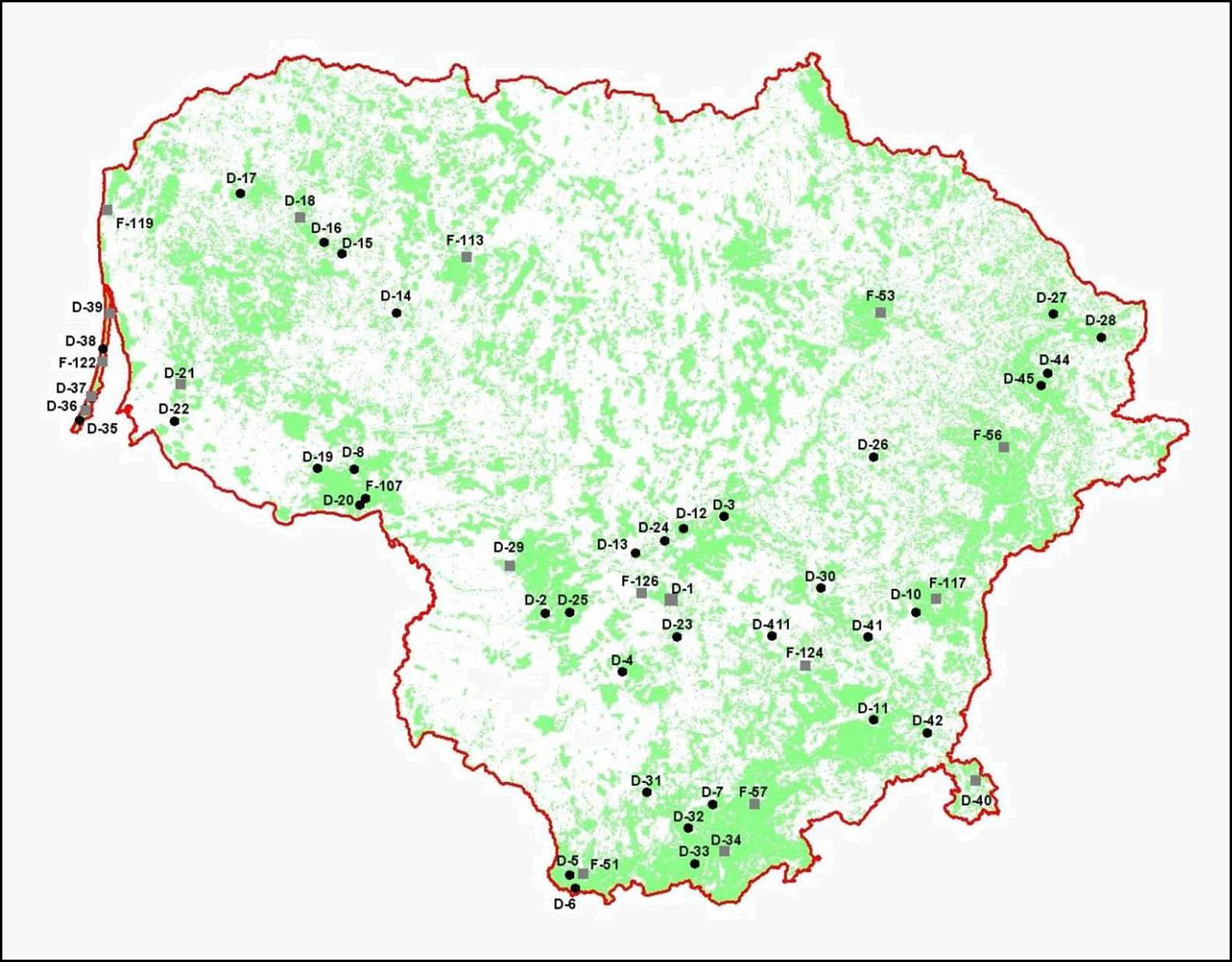 1 pav. Miško smėlžemių tyrimo profiliai Lietuvoje