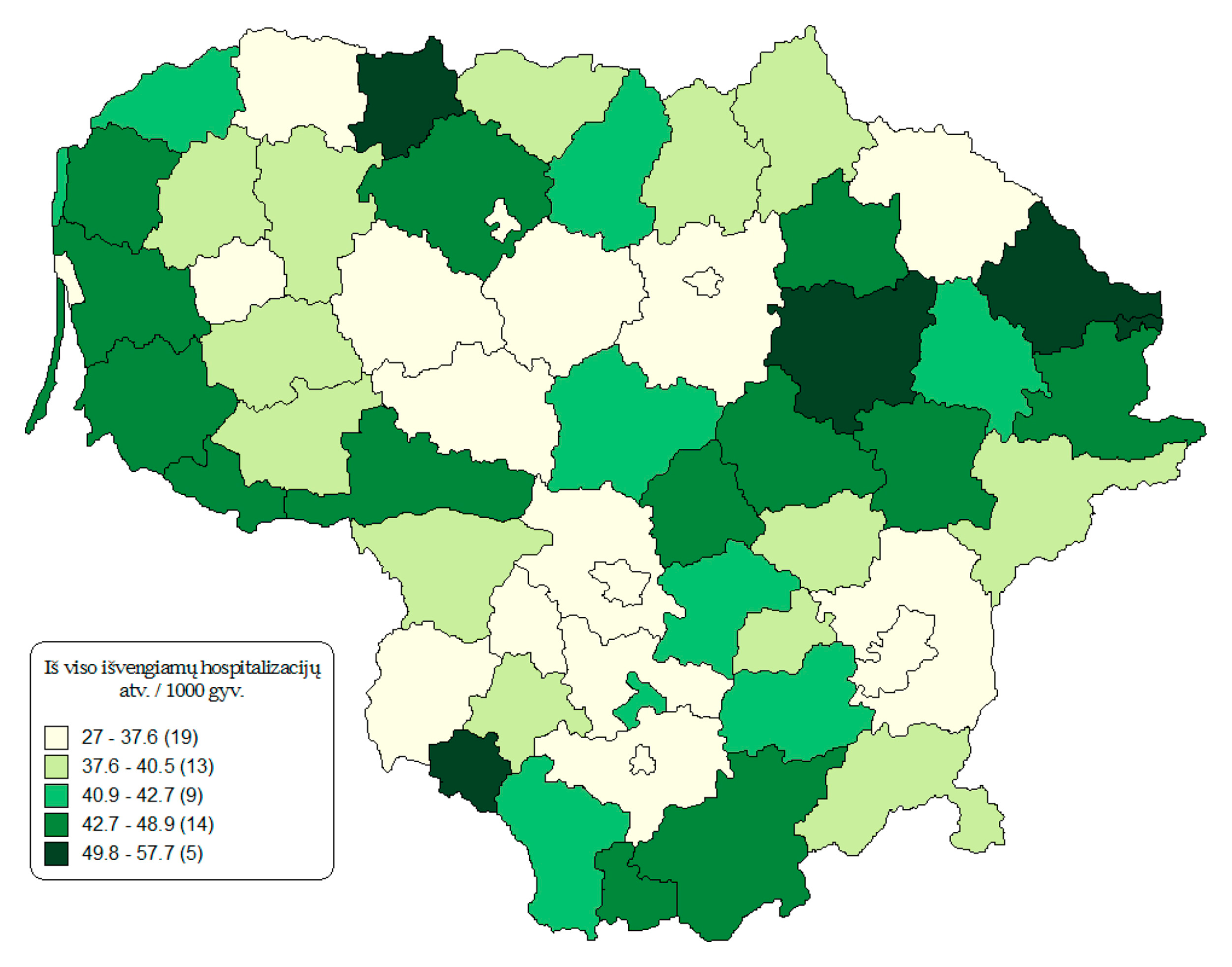 2 pav. IH skaičius, tenkantis 1000 gyv., Lietuvos savivaldybėse 2012 m.