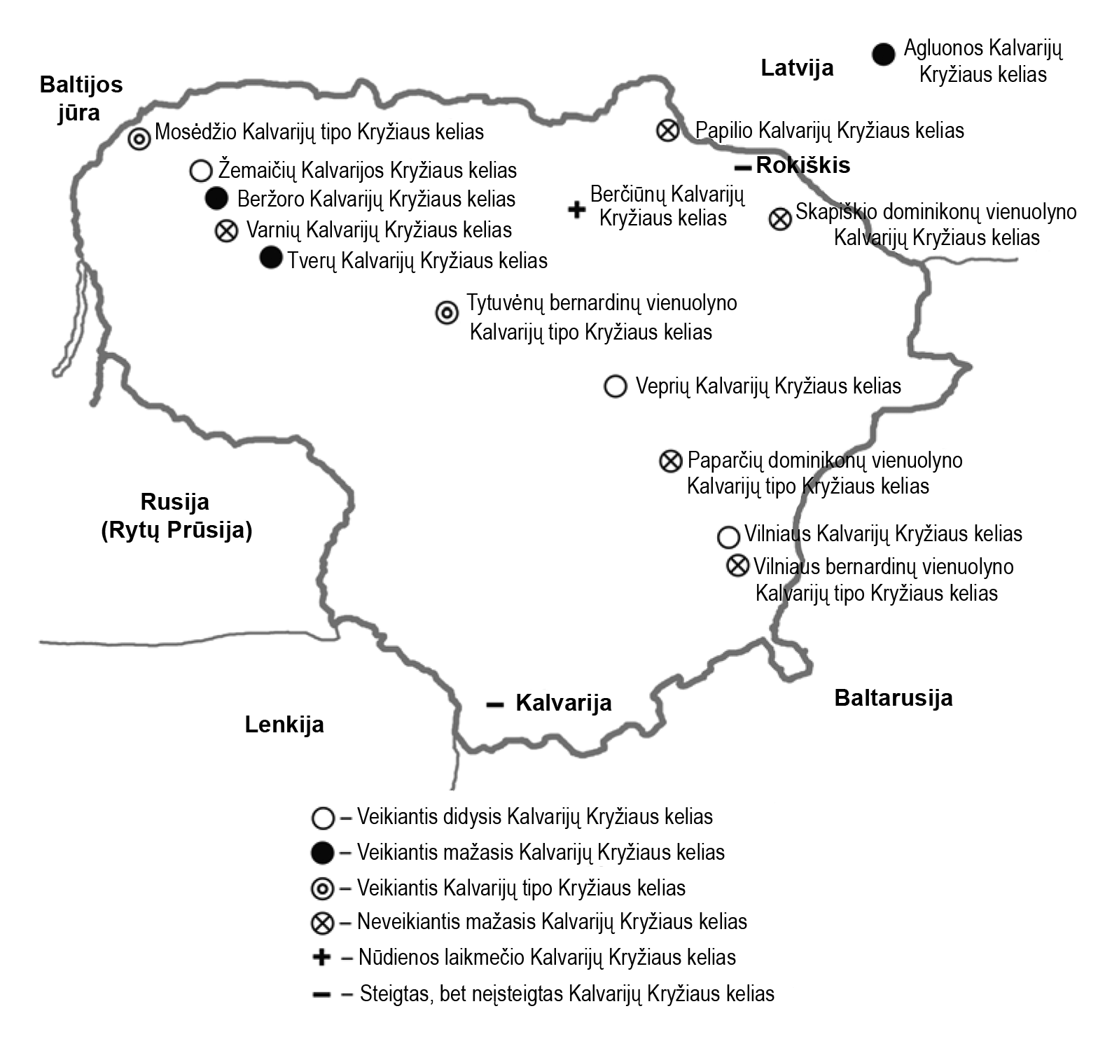 1 pav. Kalvarijų Kryžiaus keliai Lietuvoje